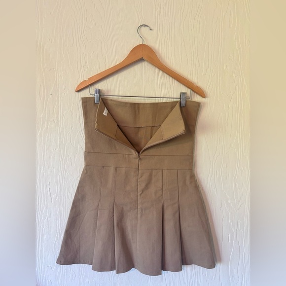 OAK + FORT NWOT Strapless Pleated Tube Preppy Tan Mini Dress - Picture 9 of 11